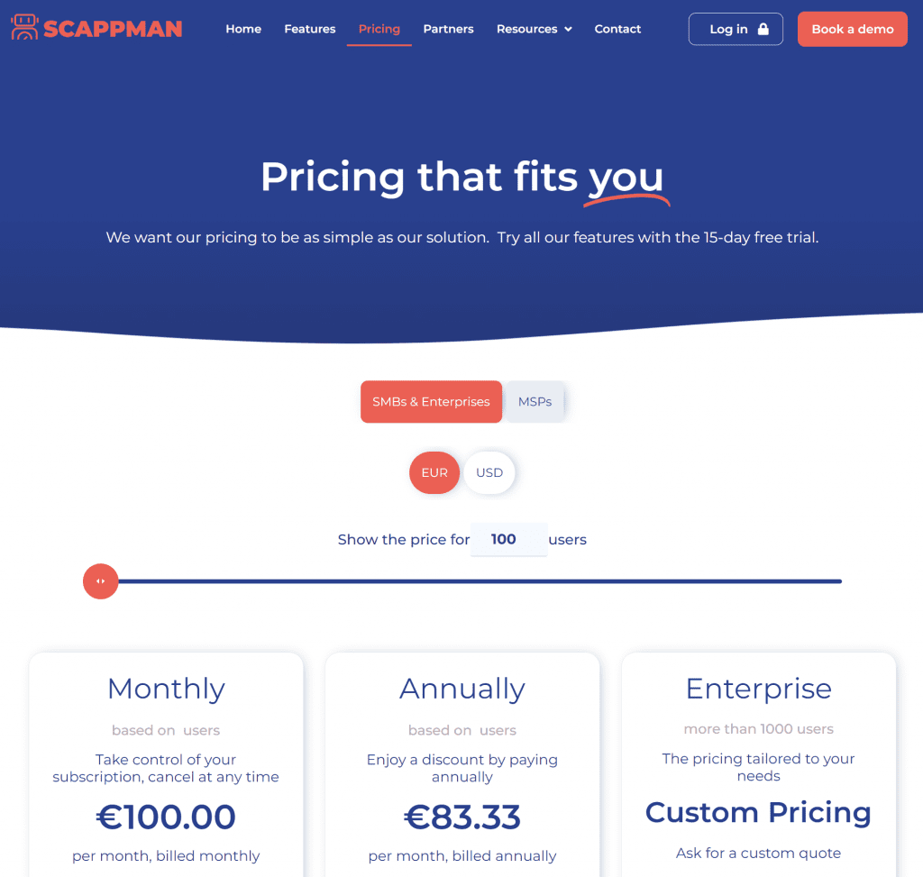 pricing page